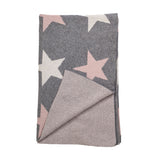 Grey Ivory And Pink Stars Knitted Baby Blanket