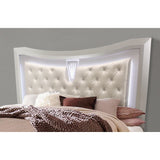 Champagne Tone Queen Bed With Padded Headboard Led Lightning 2 Drawer