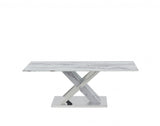 47" White And Gray Glass And Steel Coffee Table