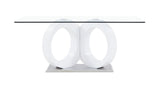 White Tone Geometrical Style Base With Rectangular Glass Top Dining Table