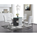 Contemporary Puzzle Gray And White Double Base Glass Dining Table