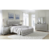 Solid Wood Full Tufted Silver Upholstered Linenno Bed With Nailhead Trim