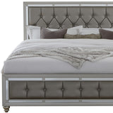 Silver Champagne Tone Queen Bed Padded Headboard Padded Footboard Mirror Trim Accents