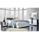 White Tone Queen Bed With Dark Grey Zebrano Details On Headboard And Bottom Rail Accent