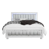 Modern Luxurious White Full Bed With Padded Headboard Led Lightning