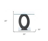 Grey Tone Oval Design Support End Table With Glass Top