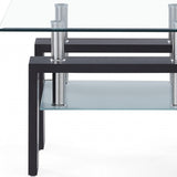 Dark Walnut Legs End Table With Rectangular Clear Glass Top