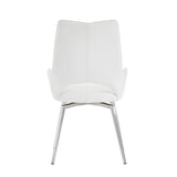 Set Of 2 White Bucket Style Dining Chairs With Metalic Silver Base