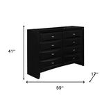 59" Black Solid Wood Mirrored Five Drawer Dresser