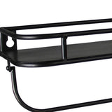 32" Black Rectangular Wall Mounted Iron Shelf With Hanging Bar