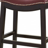 31" Dark Red And Espresso Solid Wood Backless Bar Chair