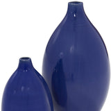 Set Of 2 Deep Indigo Blue Ceramic Tall Thin Vases