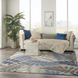 4' X 6' Grey/Blue Floral Indoor Outdoor Area Rug