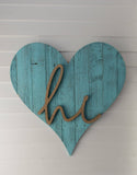 24" Rustic Farmhouse Turquoise Large Wooden Heart