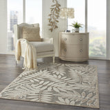 2' X 10' Gray And Ivory Floral Indoor Outdoor Area Rug