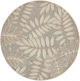 4' Round Gray And Ivory Round Floral Indoor Outdoor Area Rug