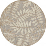 4' Round Gray And Ivory Round Floral Indoor Outdoor Area Rug