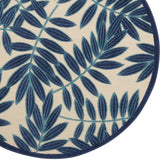 4' Round Blue And Ivory Round Floral Indoor Outdoor Area Rug