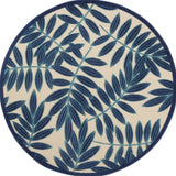 4' Round Blue And Ivory Round Floral Indoor Outdoor Area Rug