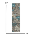 8' Blue And Gray Floral Power Loom Runner Rug