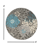 4' X 6' Blue And Gray Floral Power Loom Area Rug