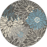 4' Blue And Gray Round Floral Power Loom Area Rug