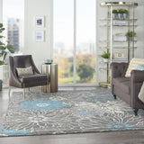 4' Blue And Gray Round Floral Power Loom Area Rug