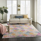 8' X 10' Pink And Gray Geometric Dhurrie Area Rug