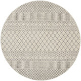 8' Gray Round Geometric Power Loom Area Rug