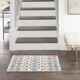 2' X 3' Blue And Ivory Geometric Dhurrie Area Rug