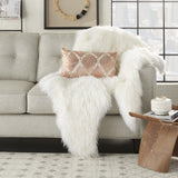 12" X 20" Rose Gold and White Metallic and Cowhide Throw Pillow