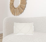 White Abstract Shaggy Detail Lumbar Pillow