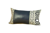 Rectangular Spruce Blue Faux Leather And Geometric Pattern Lumbar Pillow Cover