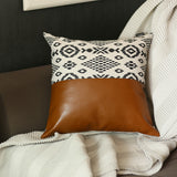 17" X 17" Brown and White Faux Leather Pillow Cover