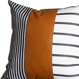 Faux Leather And Monochromatic Stripes Decorative Pillow Cover