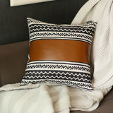 Faux Leather And Monochromatic Stripes Decorative Pillow Cover