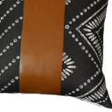 Black And White Pearl Geo With Brown Faux Leather Pillow Cover