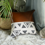 Black And White Pearl Geo With Brown Faux Leather Pillow Cover