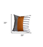 Bisected Brown And White Faux Leather Pillow Cover