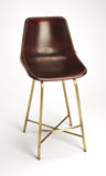 26" Brown And Gold Leather And Iron Bar Chair