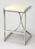 " Off White And Silver Faux Leather And Iron Backless Counter Height Bar Chair