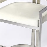 28" White And Silver Stainless Steel Low back Counter Height Bar Chair