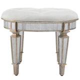 24" Cream Linen And Silver Metallic Round Ottoman