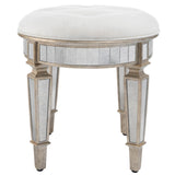 24" Cream Linen And Silver Metallic Round Ottoman