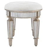 24" Cream Linen And Silver Metallic Round Ottoman