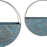 Set Of Two Blue And Gold Leaf Pattern Wall Planters