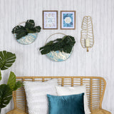 Set Of Two Blue And Gold Leaf Pattern Wall Planters