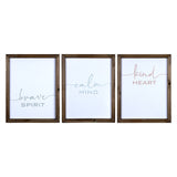 Set Of 3 Wooden Brave Calm Kind Wall Frame Decor