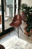 19" Brown And Silver Faux Leather Side Chair