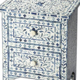 18" Blue And White Solid Wood Frame Standard Accent Chest With Two Drawers